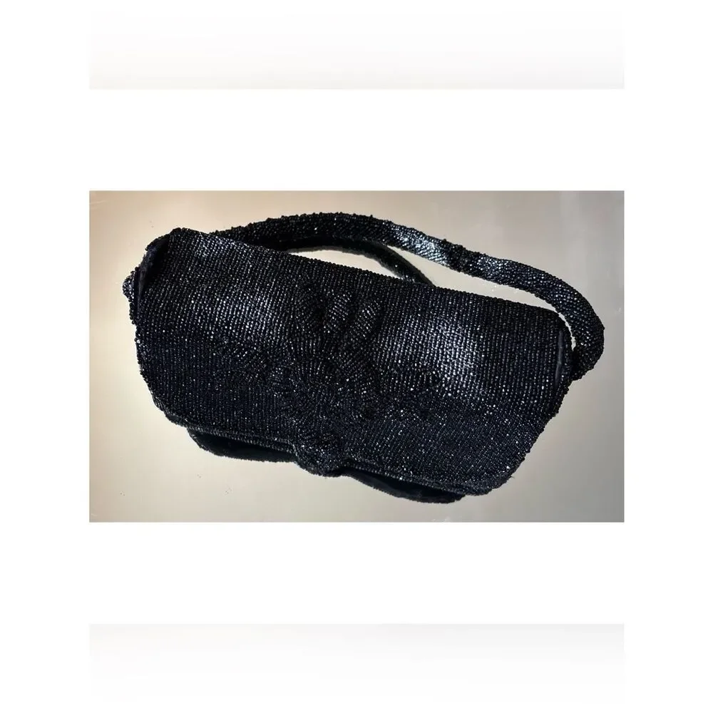 1950’s Delill Beaded Handbag Beaded Evening Clutch in Black ~ Stunning